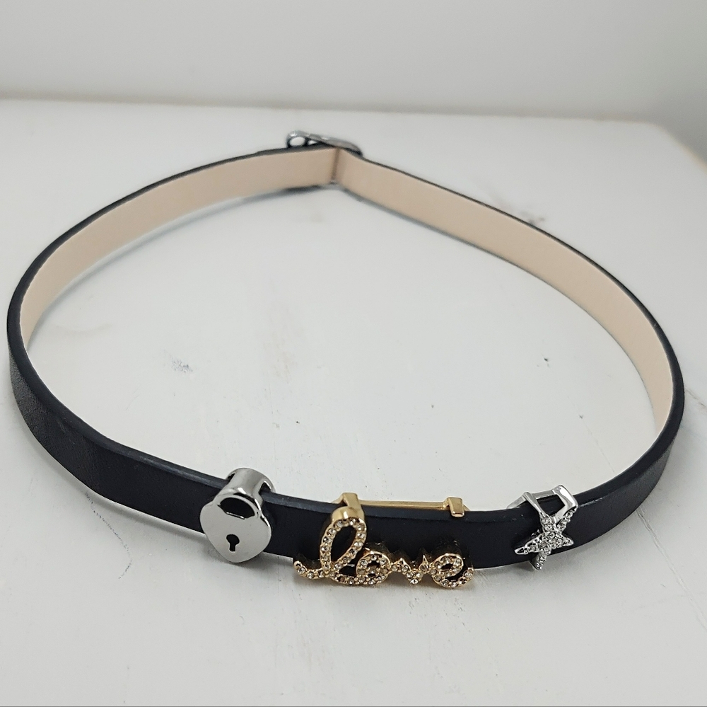 Stella and Dot Keep Collective leather slide charm choker